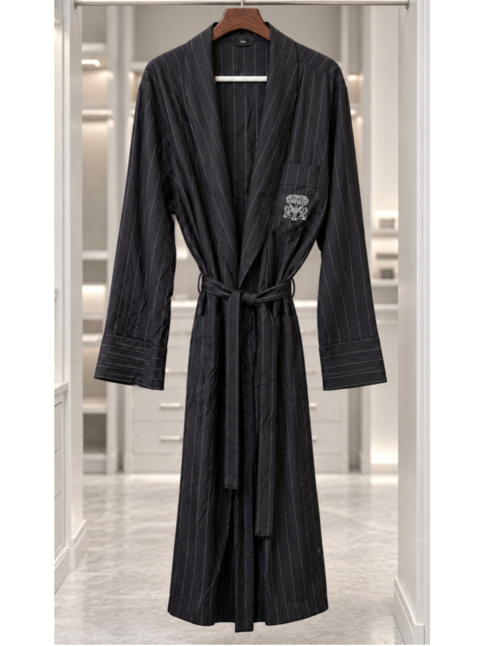 Men's Corneliani Striped Robe, Black and White, Size 54IT/44US L NWT!